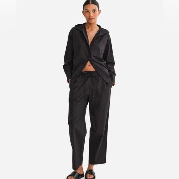 MATE THE LABEL 100% Organic Cotton Poplin Button Down Shirt Long Sleeve M BLACK - Picture 2 of 7